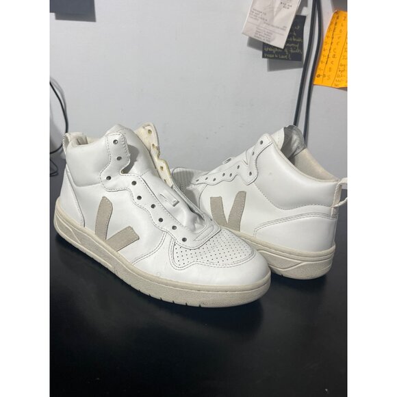 VEJA V-15 White Leather High Top Sneakers Women’s 10 • Minimalist Classic - Picture 2 of 12